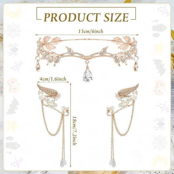 Halloween Rhinestone Leaf Headband Elf Ears Fairy Cosplay Princess Jewelry main image 5